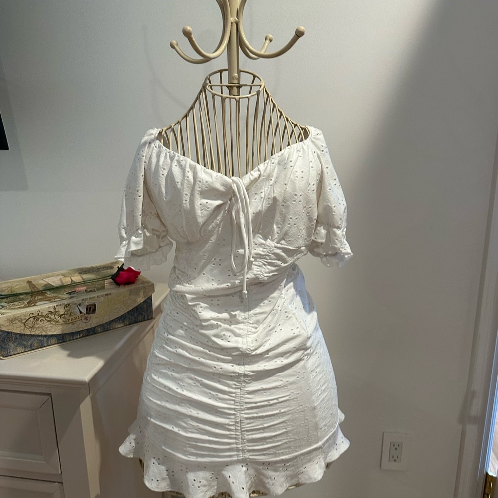 Windsor white Ruched Puff Sleeve Mini Dress